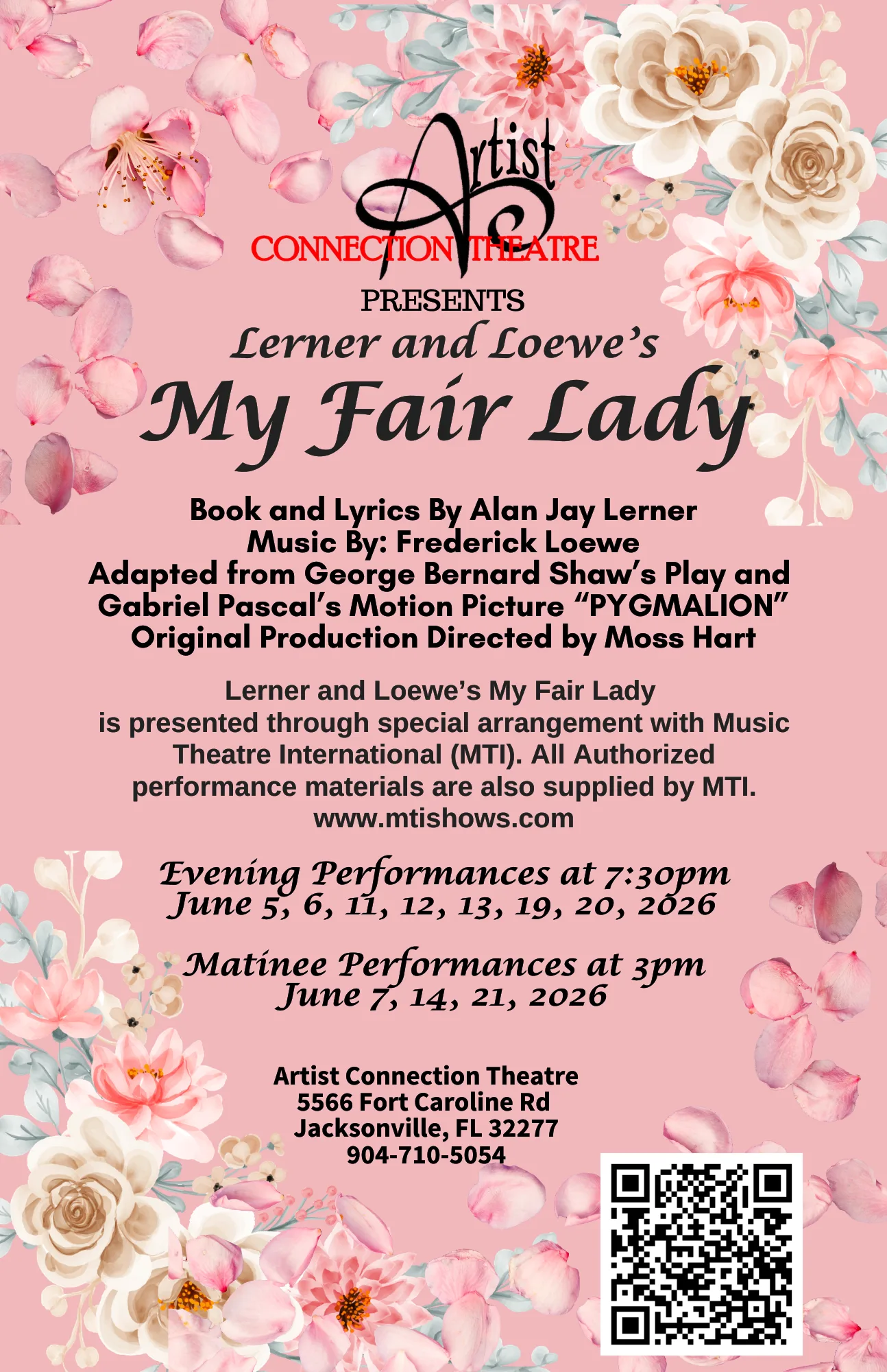 Poster for Artist Connection Theatre's production of My Fair Lady